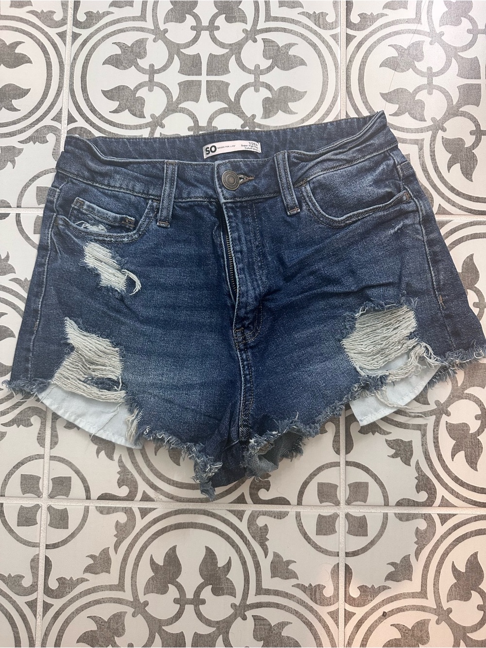 SO Dark Blue Distressed High Waist Denim Shorts